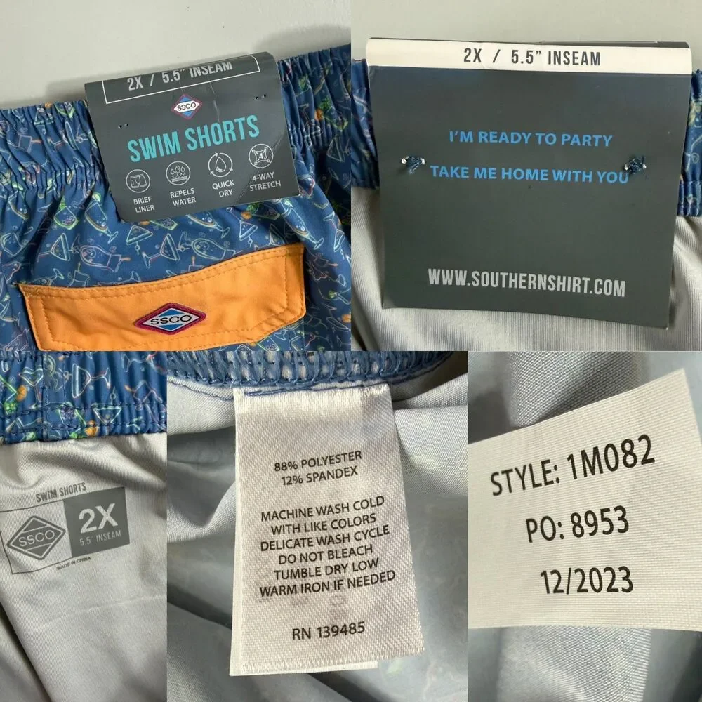 Southern Shirt Co Happy Hour Swim Shorts Men 2X Blue 5.5